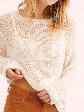 Free People Sweater Cream Alpaca Blend  “Light & Lofty” Sheer Women's Size Small